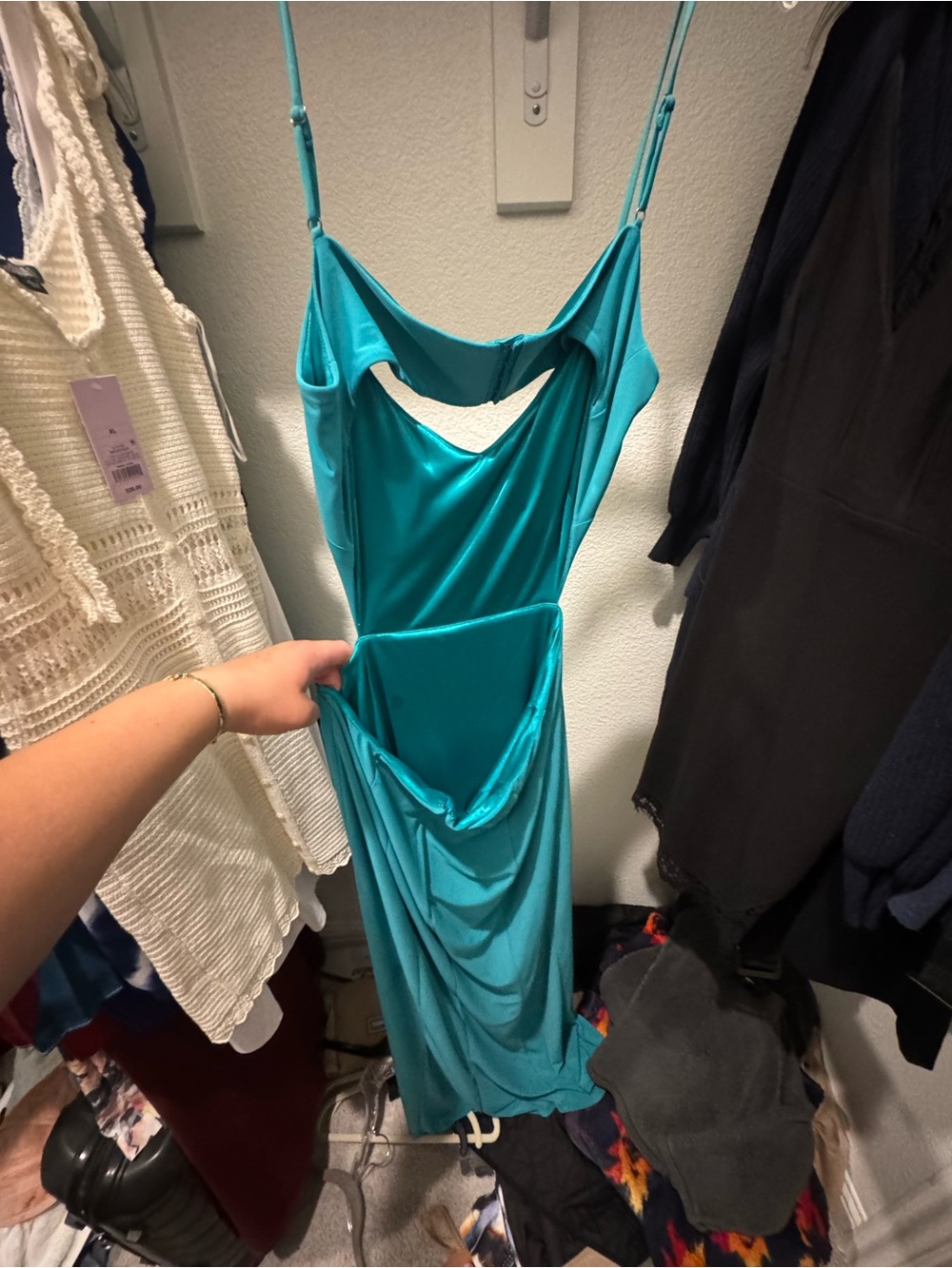 Turquoise Spaghetti Strap Maxi Dress - Picture 2 of 3